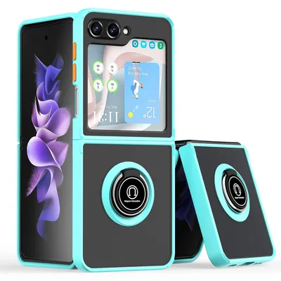 Immagine prodotto di Per Samsung Galaxy Z Flip7 FE / Flip6 Shadow Design TPU / PC Case Ring Blu chiaro