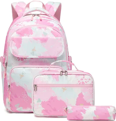 Produktbild von Schulrucksack Mädchen Teenager Damen Schultasche Set Leichter Rucksack für Mädchen Jungen Schule Freizeit mit Lunchpaket Tasche und Mäppchen