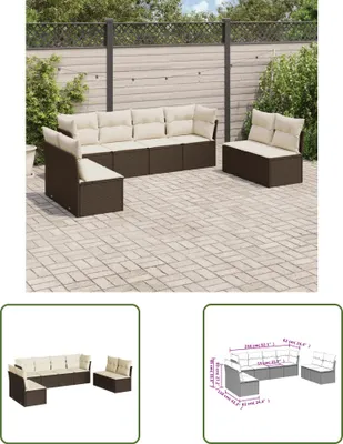 Produktbild von The Living Store 8-tlg. Garten-Sofagarnitur mit Kissen Braun Poly Rattan