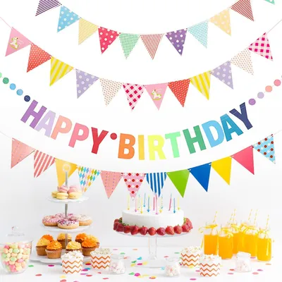 Produktbild von Girlande Geburtstag Happy Birthday & Dreieckig 4 Stück Bunt Karton