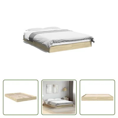 Produktbild von The Living Store Bettgestell Sonoma-Eiche 140x200 cm Holzwerkstoff