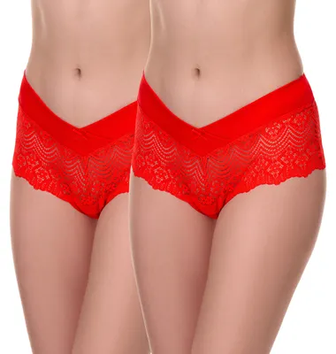 Produktbild von Merry Style Damen Unterhose Hipster Hot Pants mit Spitzenbesatz MSGAB155 ((2pack)Rot-4, 40 (Herstellergröße: L))