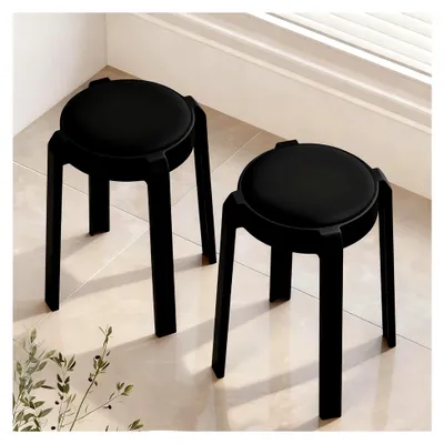 Produktbild von 2er Set Esszimmerhocker, Holzhocker mit rutschfester Matte, stapelbare Hocker für Klassenzimmer, Küche, Essbereich oder Home-Pub (Schwarz Y)