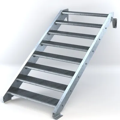 Produktbild von Stahltreppe 8 Stufen bis Höhe 160 cm, Laufbreite : 110 cm kein Geländer ST 1 (31 / 31 mm)