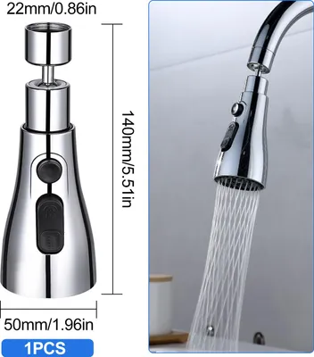 Produktbild von Küchenarmatur-Sprühkopf, 1 Stück, 360° schwenkbarer Auslauf, Sprühkopfaufsatz für Küchenspülenarmatur mit 3 Modi, Ersatz-Luftsprudler für Küchenarmaturen