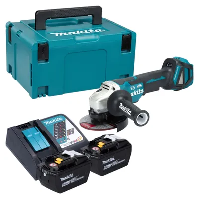 Produktbild von Makita DGA 517 Z Akku Winkelschleifer 18 V 125 mm Brushless + 2x Akku 9,0 Ah + Ladegerät + Makpac