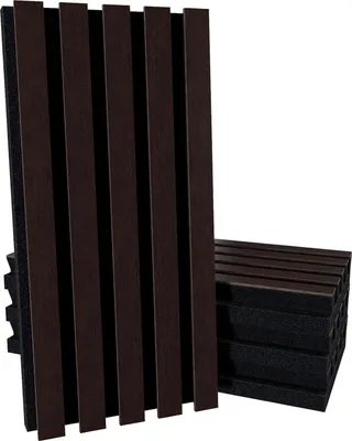 Zdjęcie produktu dla Zestaw 4 sztuk – akustyczne lamele drewniane (HDF) „Pole-HALF” zestaw paneli ściennych | 50 x 25 cm | Dyfuzja | Redukcja hałasu | [53 mm | Wenge]