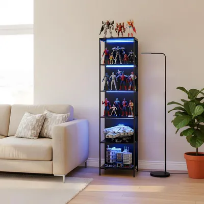 Produktbild von Offene Sammlervitrine mit LED-Beleuchtung 40x30x178cm Metall Holz