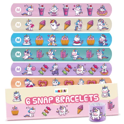 Produktbild von Magicat Einhorn 6er Schnapparmband Mädchen Set I Klatscharmband I Mitgebsel und Mitbringsel Kindergeburtstag I Schnapp Armband I kleine Geschenke für Kinder I Einhorn Party I Unicorn Snap Bracelets