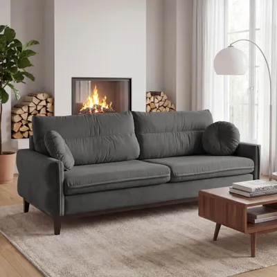 Image de BEAUTYSOFA Canapé deux places classique BELLANO en style scandinave sur pieds en bois pour le salon, couleur : gris - kronos 22