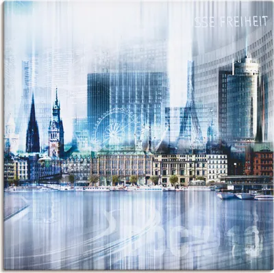 Produktbild von ARTland Leinwandbild Hamburg Abstrakte Collage Größe: 40x40 cm