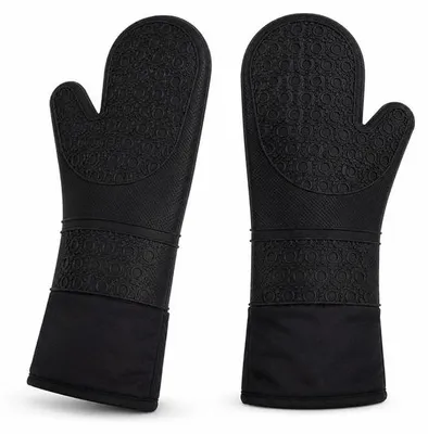 Produktbild von Unyqoos® Ofenhandschuhe aus Silikon extra lang 2er-Set – hitzebeständig bis 250 °C, 37 × 18,5 cm, schwarz, BPA‑frei, Antirutsch, weiches Innenfutter