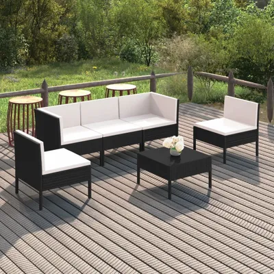 Produktbild von "2024 Moderne" 6-tlg. Garten-Lounge-Set mit Auflagen Poly Rattan Schwarz - Gartenset Sitzgruppeen Neu4747921