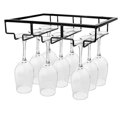 Produktbild von 2er-Set Weinglashalter unter dem Schrank – 3 Slots, Metall-Glashalter für Stielgläser, Wandmontage, Schwarz, für Küche & Bar