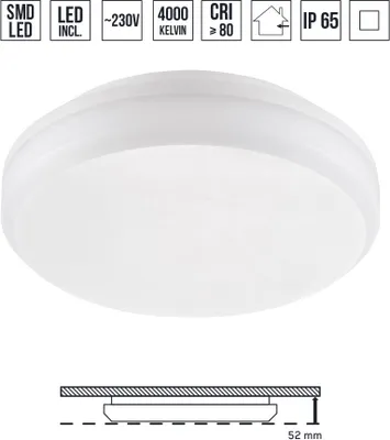Zdjęcie produktu dla Lampa sufitowa LED TVER 30W, 4000K, IP65, biały Ø280, W: 52
