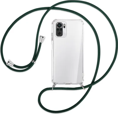 Produktbild von Handykette Backcover-Schutzhülle mit Band (Metall silberfarben) für Xiaomi Redmi Note 10 4G - dunkelgrün