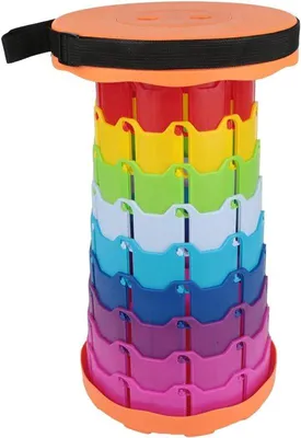 Produktbild von Famanu Klapphocker für Camping, Angeln und BBQ - Telekopierbarer Hocker mit maximal 200 kg - Inklappbar und kompakt (26 x 26 x 6,5 - 45 cm)