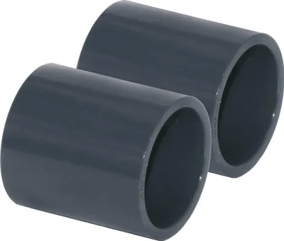 Produktbild von HAF 2x PVC Fittings Muffe mit 50mm | Klebemuffe x Klebemuffe | Verbinder aus grauem PVC-U | PN16 für PVC Rohr, Poolverrohrung, Rohrleitung & Teich
