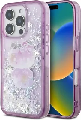 Produktbild von Hello Kitty Liquid Glitter 50. Jubiläumsparty - iPhone 16 Pro Max Hülle (Lila)
