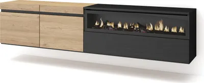 Immagine prodotto di COZY Mobile TV Soggiorno, 200x35x45cm, Per TV fino a 80, Camino elettrico, da appendere, Rovere e Nero