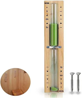 Image de Minuteur en forme de sablier, 15 minutes, idéal pour le sauna, fabriqué en bois écologique, de couleur verte, résistant à la chaleur, parfait pour le yoga