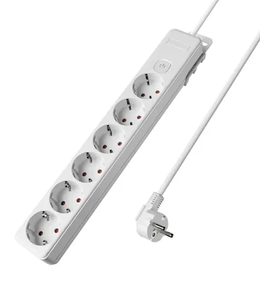 Produktbild von Braytron Mehrfachsteckdose 6-fach mit 1,5 m Kabel und beleuchtetem Ein-/Ausschalter, 3680W, Kindersicherung, Steckdosenleiste mit Clip-System