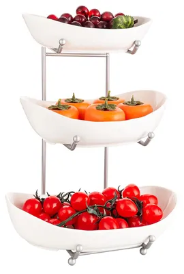 3-stufige Keramik-Obstschale mit Metallgestell, oval, 3 Schalen