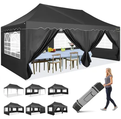 Image de Tente de réception - Tente - Abri - Tente de jardin - 3 x 6 mètres - Imperméable - Protection UPF 50+ - Noir