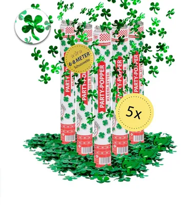 Produktbild von Party Popper 40cm Kleeblatt 5er Set Glücksbringer Silvester Neujahr Deko Party Konfetti