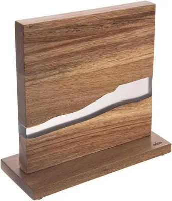 A wooden knife block with a silver resin inlay, shown on a white background.