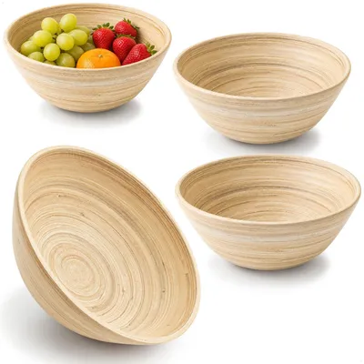 4 Bambusschalen Ø 17 cm – Servierschalen, natürlich