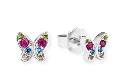 Produktbild von s.Oliver Girls Ohrstecker 2020868 Schmetterling Silber 925 Zirkonia bunt