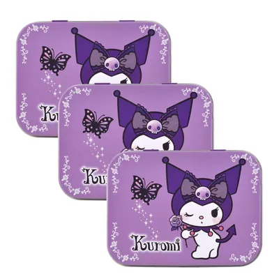 Produktbild von 3x Home-Flair Kuromi Lila Kinder Pflaster-Box mit 24 bunten Motiv-Pflastern in Metalldose – Hautfreundlich & Wasserabweisend