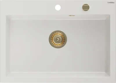Produktbild von Mexen Elix Granitspüle 1-Becken 700 x 500 mm, weiß, Siphon goldfarben - 6526701005-20-G