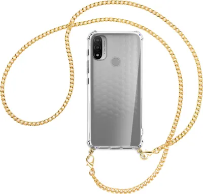 Produktbild von Handykette Backcover-Schutzhülle mit Band (Metall goldfarben) für Motorola Moto E20 (XT2155) - goldfarbene Kette