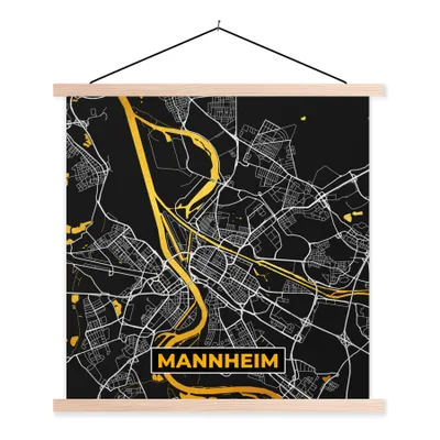 Produktbild von MuchoWow® Textilposter Mannheim - Gold - Karte - Deutschland 120x120 cm mit holzfarbenen Rahmen - Textil-Poster