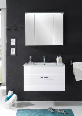 Produktbild von Badmöbel SPLASH 2-tlg Badezimmer Set Badmöbel Badezimmermöbel in Weiß Abs Weiß Hochglanz
