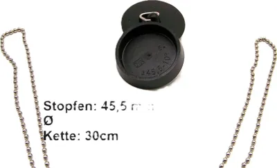 Produktbild von Abfluss Stopfen Stöpsel 45,5 mm Ø mit Kette, 2 Stück Gummi schwarz