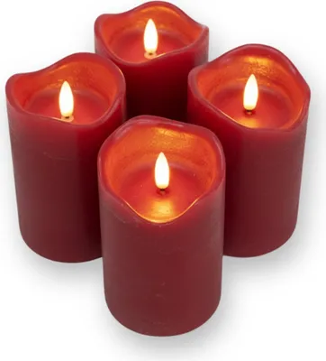 Produktbild von 4x LED Echtwachs Kerzen Set mit Timer schwarzer Docht Dunkelrot Ø7.5 x 10cm