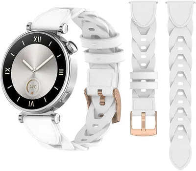 Produktbild von Stravo 18 mm Lederarmband geflochten für Garmin Venu 2S/3S/4 41 mm, Vivoactive 4S, Forerunner 255S/265S, Huawei GT5/6, bequem, Weiß