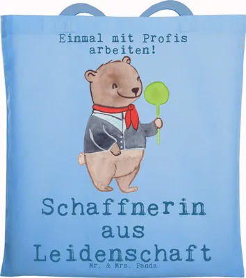 Produktbild von Mr. & Mrs. Panda Tote Bag Schaffnerin Leidenschaft - Sky Blue - Geschenk, Laptoptasche, Tasche, Einkaufstasche, Jutebeutel, Schultasche