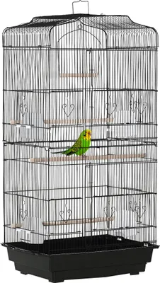 Image de Pawhut Cage à oiseaux volière avec mangeoires perchoirs plateau excrément amovible cage pour canaris perruches perroquets 46,5 x 35,5 x 92 cm noir