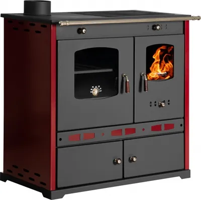 Produktbild von Küchenofen Holzherd Perfect ECO LUX bordeaux, linke Version - 7,38 kW Dauerbrandherd