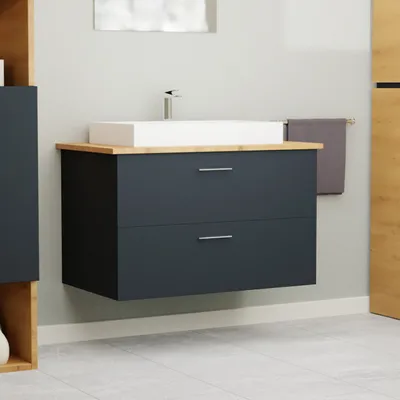 Produktbild von Garlivo Waschbeckenunterschrank GLA-80 Schwarz mit Schubladen, Badezimmer Waschtischunterschrank hängend , Breite 80 cm, Soft-Close, Push-to-Open/ Tip-On