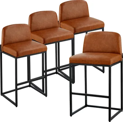 Produktbild von Barhocker 4er-Set - Barstuhl/Thekenhocker - Mit Rückenlehne - Kunstleder - Metallgestell - Höhe 92,5 cm - Belastbar 149,7 kg - Für Küche, Bar, Kücheninsel - Braun