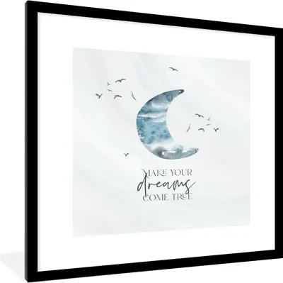 Produktbild von MuchoWow® Gerahmtes Poster Kinder - Mach deine Träume wahr - Sprichwörter - Jungen - Blau - Aquarell 40x40 cm - Poster mit Schwarzem Bilderrahmen Wandposter Rahmen Foto Bilder - Poster - Plakat im Rahmen