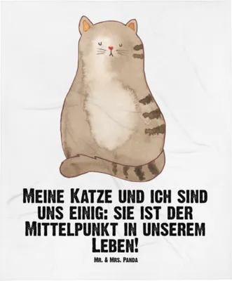 Produktbild von Mr. & Mrs. Panda Plaid Katze Sitzen - Weiß - Geschenk, Liebe, Babydecke, Fleecedecke, Cat, Kater, Erstlingsdecke, Schlummerdecke, Herz, Schmusedecke, Cats