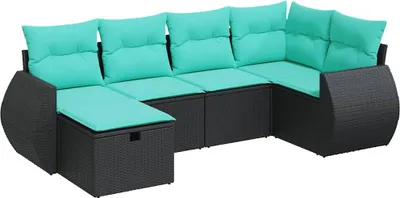 Produktbild von vidaXL 6-tlg. Garten-Sofagarnitur mit Kissen Schwarz Poly Rattan