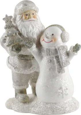 Produktbild von Deko Weihnachtsmann mit Schneemann Paar Skulptur Figur Objekt Tanne Nikolaus