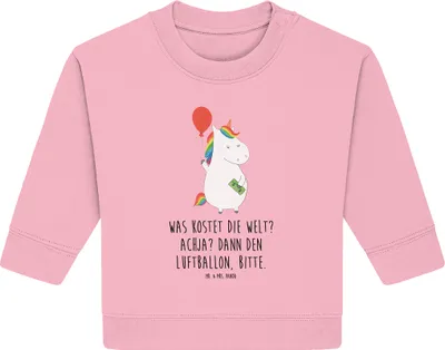 Produktbild von Mr. & Mrs. Panda Organic Baby Pullover Einhorn Luftballon 24. - 36. Monat - Baumwolle Pink - Geschenk, Bullover, Einhörner, Geld, Unicorn